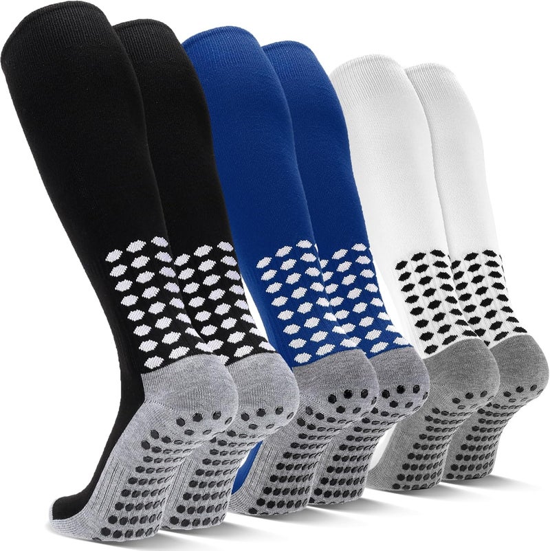 Regilt 3 Pairs Grip Soccer Socks Men Cushioned Non Slip Football Basketball Sports Socks Knee High Long Socks - Image 1